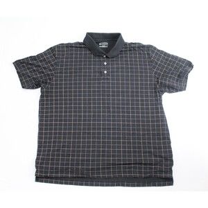 St. John Bay Men Black Plaid Polo Shirt Golf Collared Size
